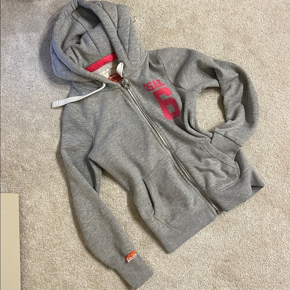 Superdry Gray Hoodie with Pink Details